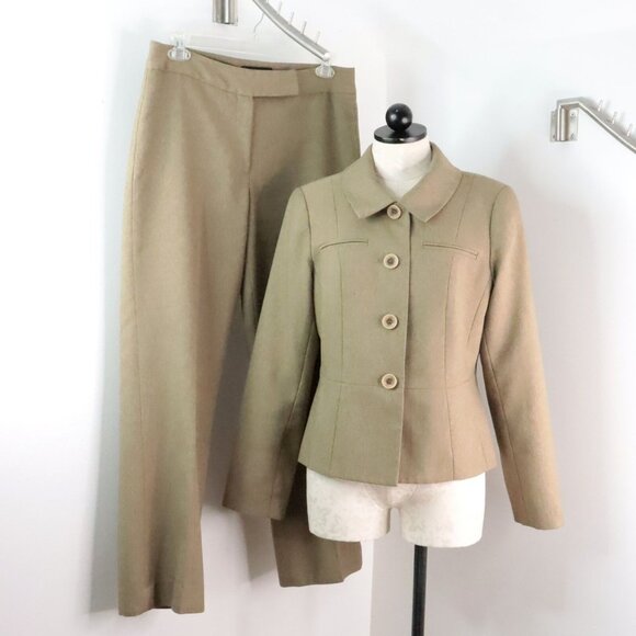 Blacker Women's 12 Tan Herringbone 2-Piece Blazer & Pants Professional Suit Set - Picture 1 of 14